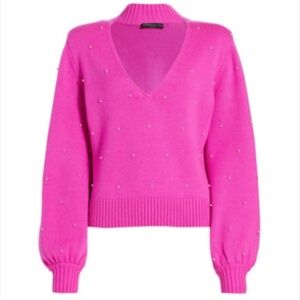 Generation Love Lilah  Fuchsia V-Neck Sweater with pearls